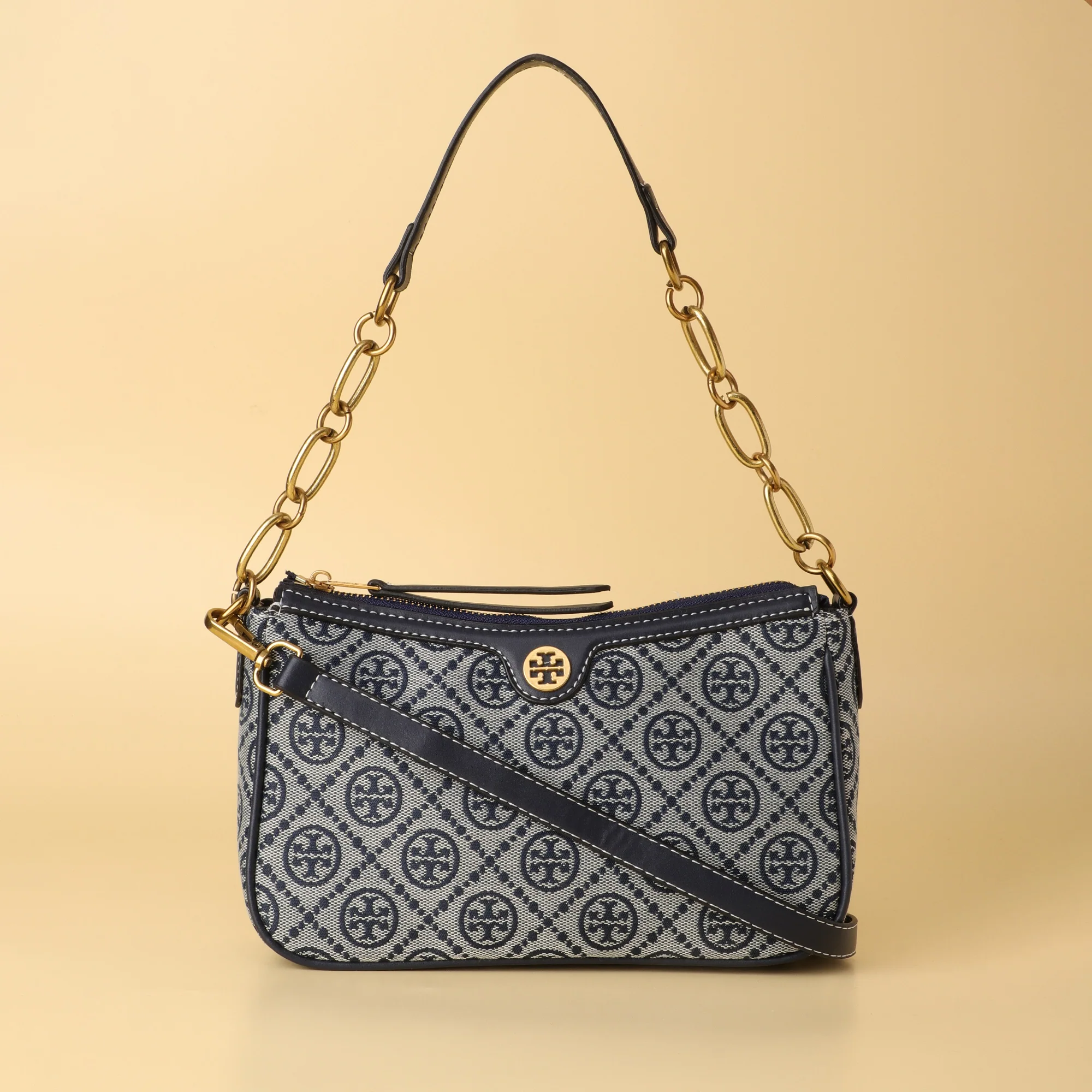 Burch Navy Monogram Shoulder Bag
