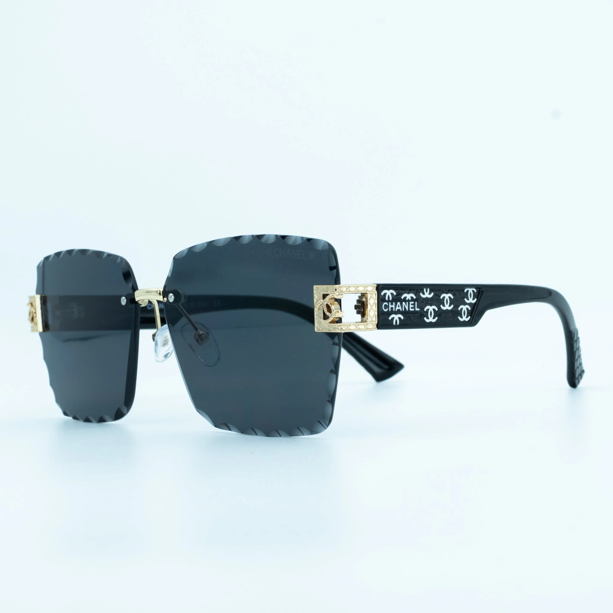 Chanel Scalloped Black Square Sunglasses - Image 3