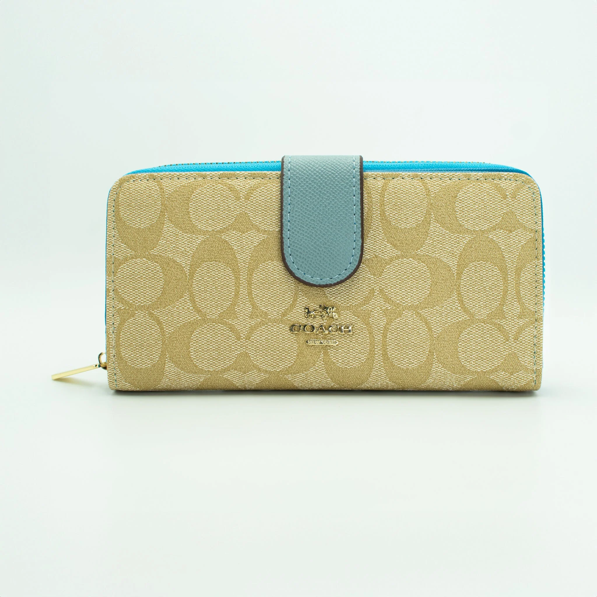 Coach Beige & Aqua Continental Wallet