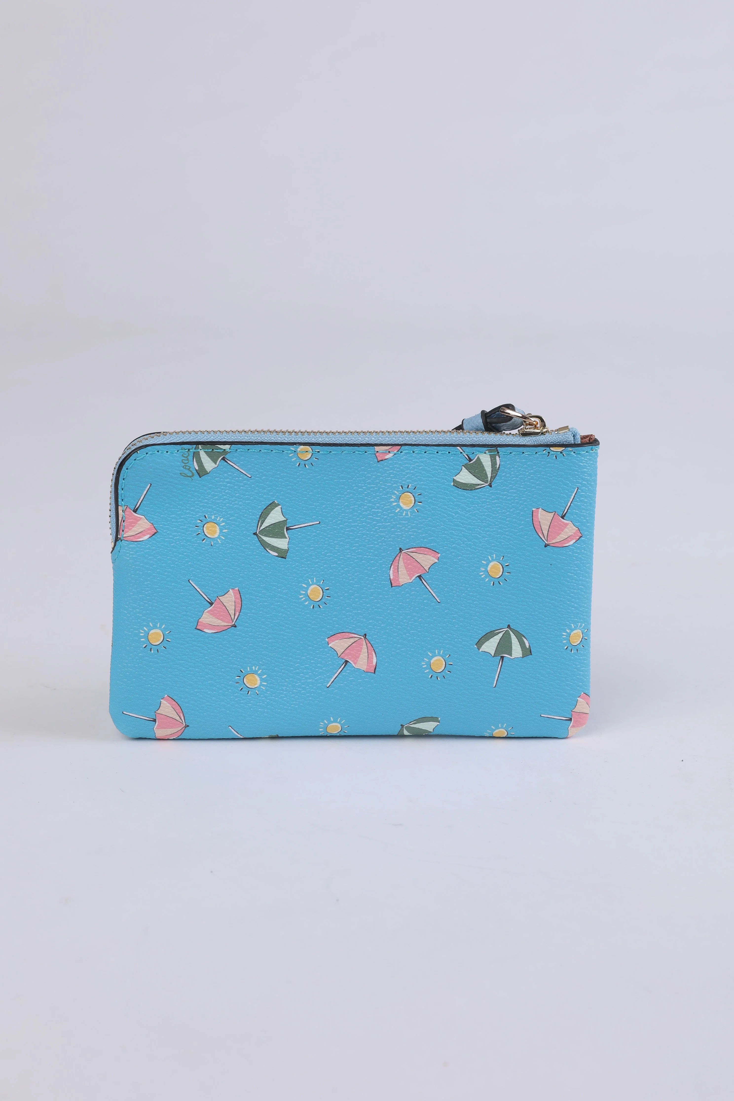 Coach Summer Umbrella Print Leather Wristlet